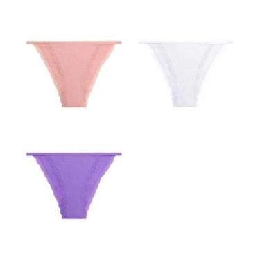 Imagem de Conjunto de 3 Calcinhas de Algodão com Renda - Confortáveis e Respiráv