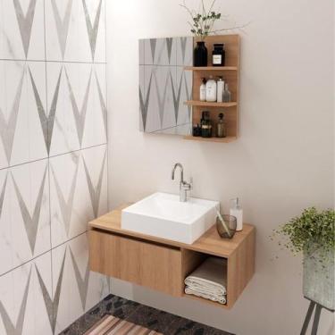 Imagem de Conjunto Suspenso para Banheiro com Espelheira 80cm Marrom - Tecno Mob