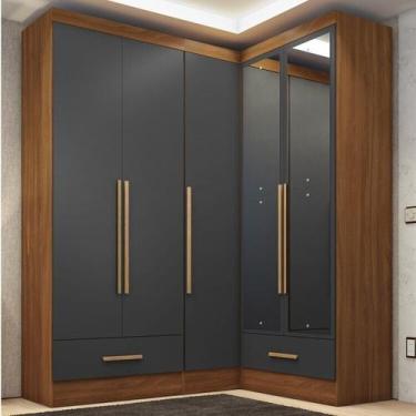Imagem de Quarto Modulado de Canto 100% MDF 3 Peças 5 Portas 2 Gavetas com Espel