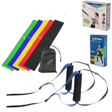 Imagem de Kit Faixas Elásticas e Fita de Suspensão FIT-24 Treinamento Funcional com Suporte de Fixação Azul Western