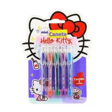 Imagem de Kit Caneta Esferográfica Leo & Leo 97971 5 Cores Vibrantes com Design Hello Kitty Roxo