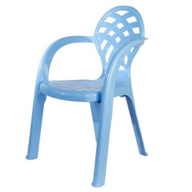 Imagem de Cadeira Infantil Azul Unidade Giotto Detalhes Vazados Resistente Empil