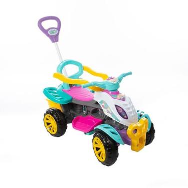 Imagem de Carrinho de Passeio Infantil Quadriciclo Haste Pedal Duas Funções Colorido Menina Maral