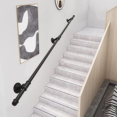 Imagem de Pkfinrd Corrimão de escada corrimão corrimão fosco corrimão redondo suporte de parede kit de suporte trilho corrimão externo 1 m 1,2 m 1,5 m 1,8 m 2 m 2,5 m 3 m (Tamanho : 450 cm)