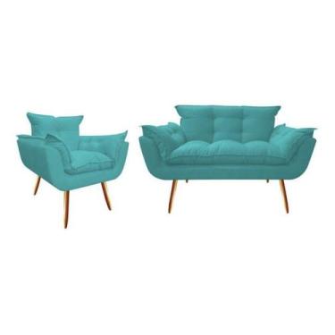 Imagem de Kit Namoradeira Sofá + Poltrona Opala Cadeira Decorativa Amamentação S