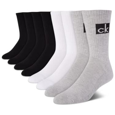 Imagem de Meias masculinas Calvin Klein – Meias esportivas de cano médio acolchoadas de algodão (pacote com 8), Black/White/Grey, Shoe Size: 7-12