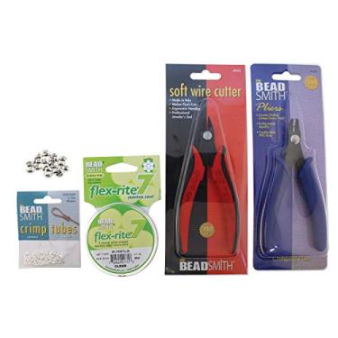 Imagem de The Beadsmith Mega kit de crimpagem, inclui alicate formador de crimpagem, cortador, tubos de crimpagem de 2 x 2 mm, capas de contas de crimpagem de 3 mm e fio FlexRite de 7 fios, cria crimpagens arredondadas sempre, sem bordas afiadas