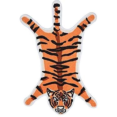 Imagem de Tapete com estampa de tigre, lindo tapete de tigre sintético para decoração de casa, tapete fofo com estampa de animal para quarto de crianças, laranja 0,5 x 0,9 m / 55 x 85 cm