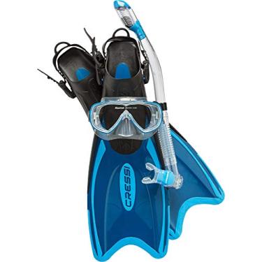Imagem de Conjunto de Snorkel para Viagem Premium Leve para Adultos – Máscara e Barbatanas feitas na Itália | Conjunto LAF da Cressi: Qualidade desde 1946, Azul, L/XL | US Man 11/13 | US Lady 12/14