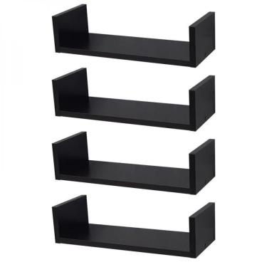 Imagem de Kit 4 Prateleiras U 40 X 15cm Preta Suporte Invisível