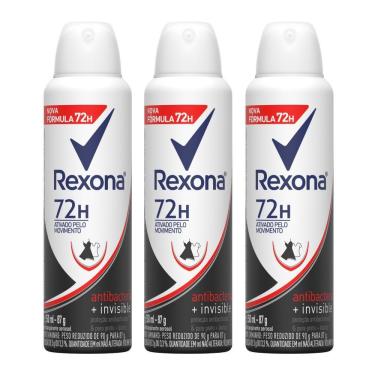 Imagem de Kit com 3 Desodorantes Antitranspirantes Aerosol Feminino Rexona Antibacterial + Invisible 150ml