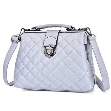 Imagem de Bolsa tiracolo clássica com alça superior para mulheres Bolsas de ombro de couro fashion acolchoada bolsa de ombro, Cinza