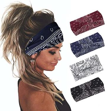 Imagem de Faixas de cabelo Yean Boho largas pretas elásticas turbantes elegantes para mulheres e meninas (pacote com 4)