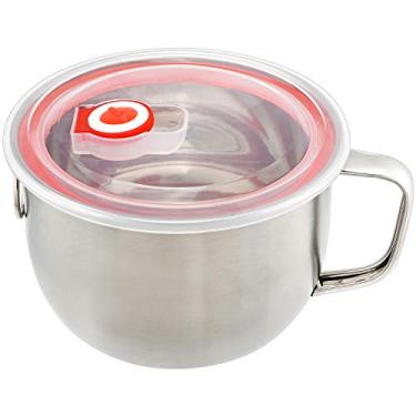 Imagem de Mirenlife 18/8 recipiente de armazenamento de alimentos à prova de vazamento de aço inoxidável com alça e tampa, tigela de lanche, lancheira Bento de aço inoxidável, tigela de sopa, pote de macarrão, panela de ramen, panela de indução diretamente
