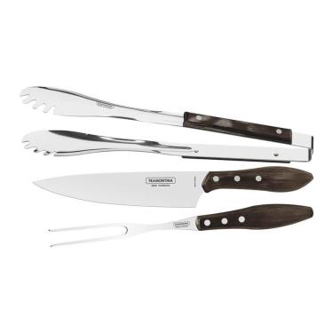 Imagem de Jogo para Churrasco Tramontina em Aço Inox com Cabo Castanho Polywood 3 Peças Tramontina