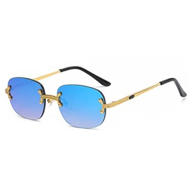Imagem de Óculos de sol sem aro feminino retrô quadrado sem moldura óculos de sol masculino para moda masculina, espelho azul dourado, china
