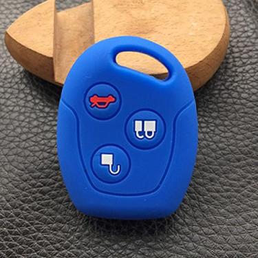 Imagem de CSHU Capa de chave de silicone com 3 botões para carro capa chaveiro com anel de bolsa para chaves, adequado para Ford Focus Mondeo Festiva Fato de fusão Fiesta Ka, azul