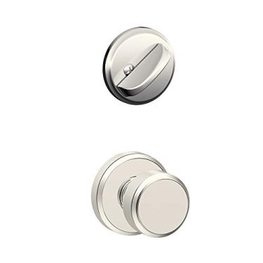 Imagem de Schlage Puxador de arco F59 BWE 618 GSN com acabamento cinza e fechadura interna de cilindro único, níquel polido (apenas metade interior)