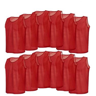 Imagem de Malha Scrimmage Coletes de Treinamento Respirável Futebol Jerseys 12 PCS Adultos Camisas de Futebol Jersey Prática Esportes Pinnies Secagem Rápida, Vermelho, Tamanho Único