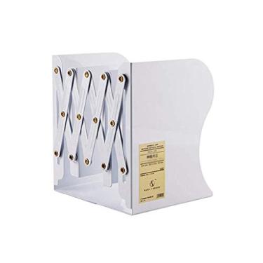 Imagem de KIZQYN Estante de livros simples vertical de ferro forjado estante retrátil ajustável suporte de livro dobrável estante (cor: branco)