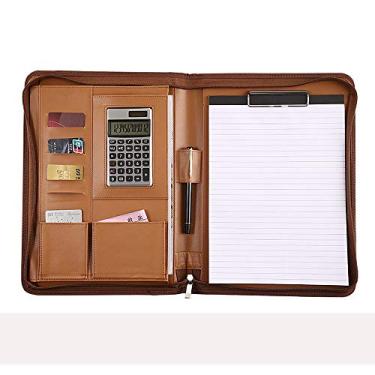 Imagem de Yajun Pasta de conferência com zíper caderno diário de negócios com calculadora de 8 bits para escritório pasta de viagem multifuncional grossa e folhas soltas