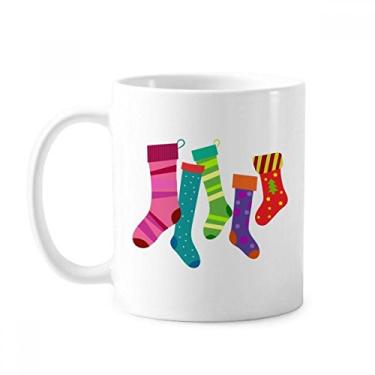Imagem de Merry Christmas Meias coloridas ilustração caneca cerâmica café porcelana xícara louça