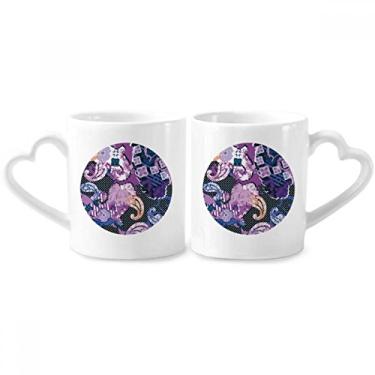 Imagem de Conjunto de canecas de porcelana para casais, com estampa abstrata, flor, roxa, flor, flor, flor, ponta, linha,