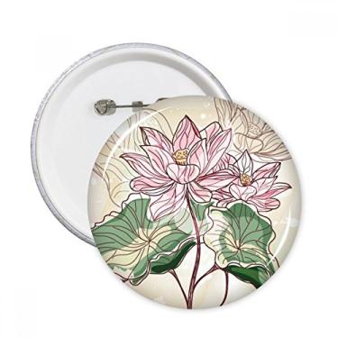 Imagem de Flor de lótus raiz de lótus aquarela planta alfinetes redondos crachá botão decoração acessório 5 peças