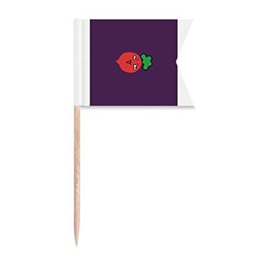 Imagem de Bandeiras de palito de dente com rosto de rabanete fofo com desenho animado para marcação de rotulagem para bolo de festa comida prato de queijo