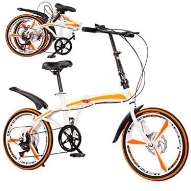 Imagem de Bicicletas dobráveis portáteis para adultos com 6 velocidades de equitação bicicleta dobrável de aço carbono - bicicleta portátil leve para mulheres e homens - bicicleta da cidade para escola de trabalho, branca, 50,8 cm
