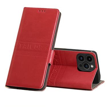 Imagem de Capa carteira para iPhone 14/14 Pro/14 Plus/14 Pro Max, capa carteira dobrável com slots para cartão, fecho magnético e função de suporte de telefone, couro e TPU à prova de choque, vermelho, 14 6,1 polegadas