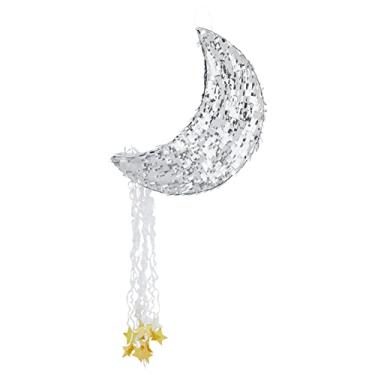 Imagem de Pequeno pinata de lua prateada para chá de bebê, suprimentos de festa (43,18 x 27,94 x 7,62 cm)