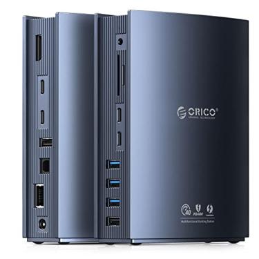 Imagem de ORICO Docking Station Thunderbolt 3, Dock USB C de 15 em 1, 60 W de 40 Gbps para computador portátil, display de 4K de 60 Hz, Displayport DP1.4, USB-A Gen 1, tipo-C geração 2, gigabit Ethernet para