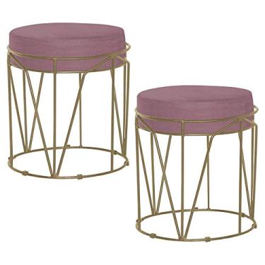 Imagem de Kit 2 Puffs Decorativo Sala de Estar Base Gold Chloe Veludo Rosê - Gran Belo