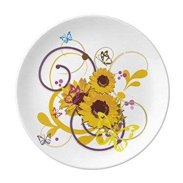 Imagem de Prato de sobremesa com ilustração de girassol e flores decorativas de porcelana, 20 cm, jantar em casa