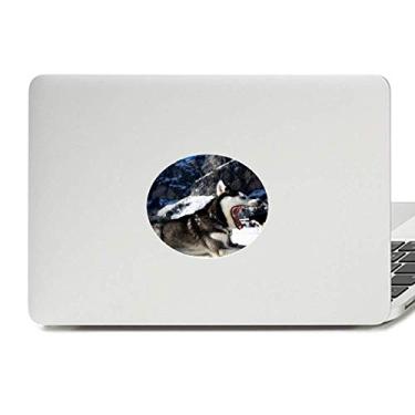 Imagem de Adesivo de vinil com imagem de Husky de boca grande com emblema de vinil para laptop