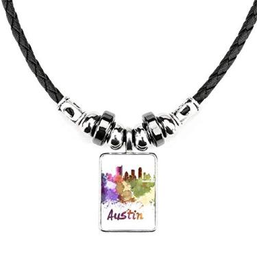 Imagem de DIYthinker Austin America City, colar de aquarela, joias, torque, pingente de corda de couro