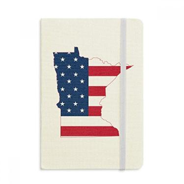 Imagem de Caderno com mapa dos EUA de Minnesota com estrelas e formato de bandeira de listras em tecido rígido diário clássico A5