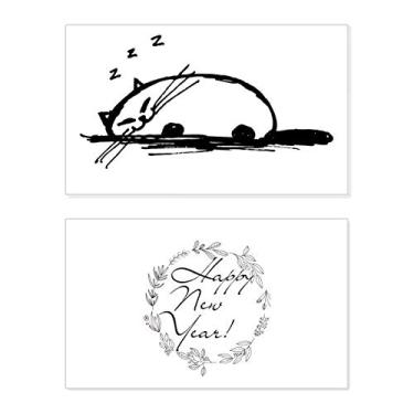 Imagem de Curly Heavy Cat Smile Line Festival Ano Novo Cartão de felicitações Bless Message Present