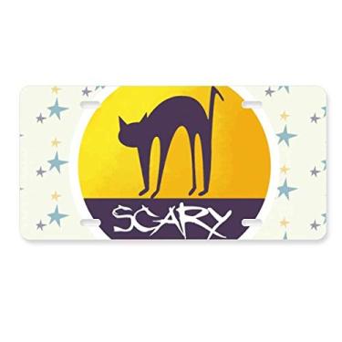 Imagem de DIYthinker Etiqueta de aço inoxidável para decoração de placa de carro de Halloween assustadora de gato de terror