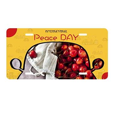 Imagem de DIYthinker Placa de carro com foto de cereja, frutas vermelhas, temperadas, etiqueta para decoração de carro, dia da paz