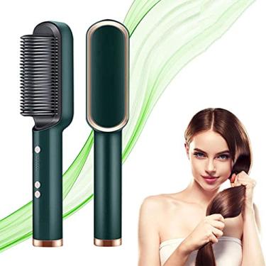Imagem de Escova de alisamento de cabelo profissional 2 em 1, penteadeira de cerâmica quente, aquecimento rápido 20 anos e 5 configurações de temperatura e anti-escaldadura,Green-110V