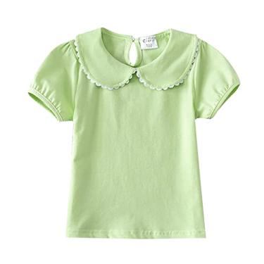 Imagem de Camiseta feminina de verão pequena de renda fresca manga curta lapela manga curta cor sólida para 0 a 6 roupas de verão para crianças (verde, 3 a 6 meses)