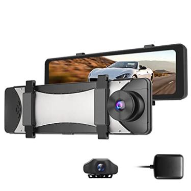 Imagem de XRC TECH Câmera veicular 2K + 1080p para carros, câmera retrovisora, tela dividida, GPS, câmera de backup à prova d'água, controle de voz, ângulo amplo, visão noturna, monitor de estacionamento 24H