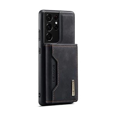 Imagem de Hee Hee Smile Capa carteira flip de luxo retrô para Samsung Galaxy S21 Ultra PU couro magnético porta-cartões bolsos compartimentos para cartões preto