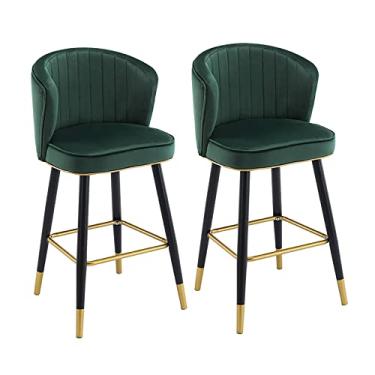 Imagem de Cadeiras de jantar cadeiras de sala de jantar elegantes bancos de bar conjunto de 2, cadeiras de balcão de cozinha de veludo para café da manhã, cadeiras de bar bancos altos com pernas de metal e apoio para os pés para ilha de cozinha, altura do assento 55/65 cm