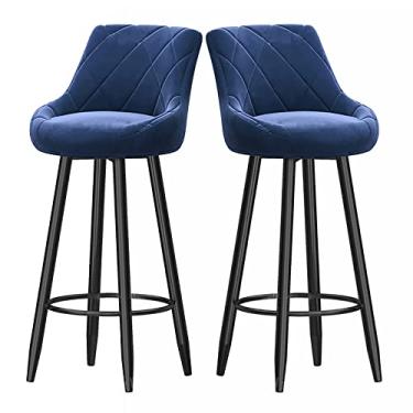 Imagem de Cadeiras de jantar cadeiras de sala de jantar elegantes bancos de bar com altura de balcão conjunto de 2, bancos de bar modernos de veludo com encosto baixo, bancos de balcão com apoio para os pés, cadeiras de bar de cozinha estofadas sem braço tudo é