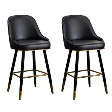 Imagem de Cadeiras de jantar cadeiras de sala de jantar conjunto de 2 bancos de bar de couro PU grosso acolchoado cozinha café da manhã cadeiras de bar com apoio de braço e apoio para os pés, bancos de bar de bar de encosto alto para casa cozinha balcão de ilha tudo é