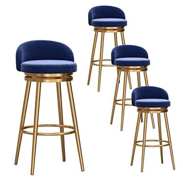 Imagem de Cadeiras de jantar cadeiras de sala de jantar banquetas de bar conjunto de 2 cadeiras de bar de veludo azul de veludo com encostos e pernas de metal dourado, balcão de cozinha banquetas de bar alto para pub Tudo está bem