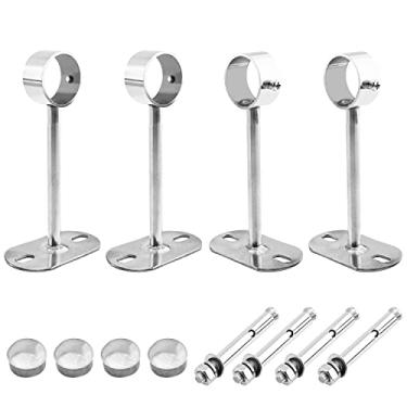 Imagem de Bettomshin Suporte de montagem no teto, suporte de tubo de guarda-roupa, diâmetro de 8 cm, cortina de chuveiro armário haste suporte de haste de guarda-roupa soquete de flange de tubo 4 peças (altura de 15 cm)